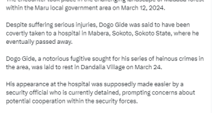 Nigerian military detains security operative who assisted bandit kingpin, Dogo Gide, to hospital before his death