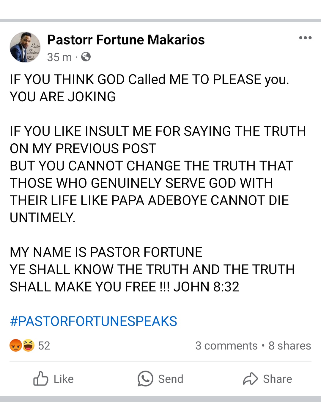 Pastor receives heat for insinuating Mr Ibu died because he didn