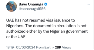 Presidential aide, Bayo Onanuga denies reports claiming UAE has lifted ban on Nigerian travelers