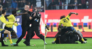 Super Eagles Bright Osayi-Samuel punches pitch invader as violence erupts following Trabzonspor vs Fenerbahce