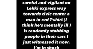 Suspected mentally ill man stabbing people along Lekki Expressway ? Actor Alesh Sanni raises alarm