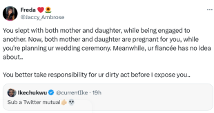 Twitter user calls out friend for allegedly impregnating a mother and daughter