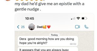Woman shares text message she received from her father after she missed his call twice
