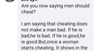 A man can cheat and still be good to you. A woman will cheat and treat you like trash - Nigerian lady says