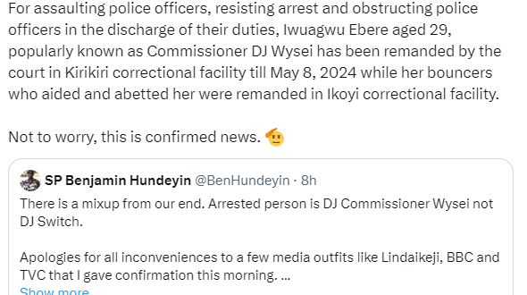 Alleged assault on police officers: Commissioner DJ Wysei remanded in Kirikiri till May 8
