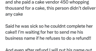 Lady vents after a vendor she paid N450lk failed to deliver a cake at her sister?s wedding