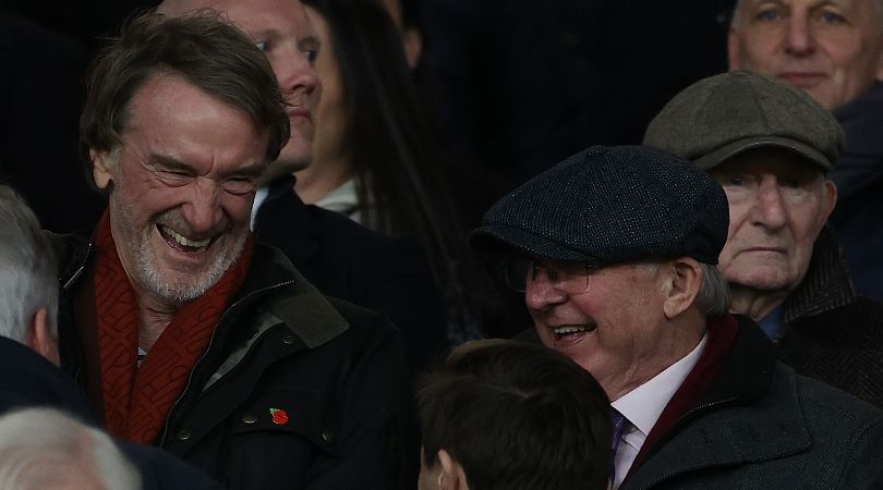 Sir Jim Ratcliffe shares a joke with Sir Alex Ferguson ahead of Manchester United