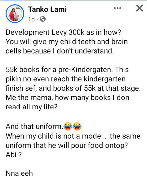 N55k books for pre-kindergarten?  - Nigerian woman reacts after receiving list of fees from a school