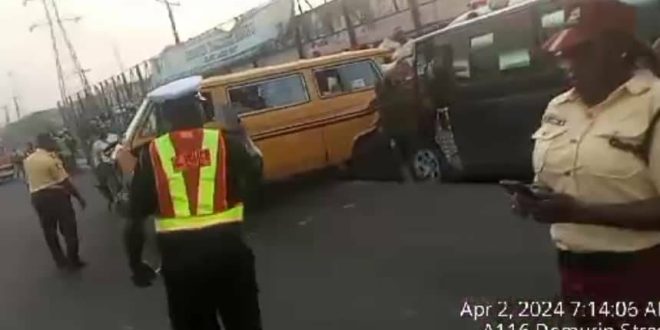 Pedestrian killed, passenger injured as commercial bus driver rams into vehicles in Lagos
