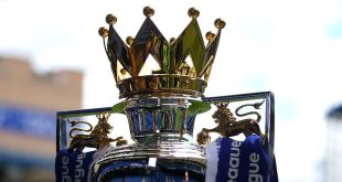 General view of the Premier League trophy in May 2017,