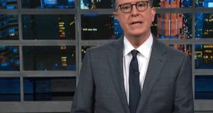 Stephen Colbert talks about the decline of the Truth Social stock.