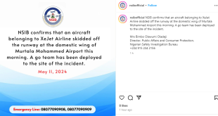 Another aircraft skids off runway at Lagos Airport