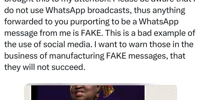 Anything forwarded to you purporting to be a WhatsApp message from me is fake - Ngozi Okonjo-Iweala debunks news claiming she?s bringing investors to Nigeria due to Tinubu?s ?commendable policies?