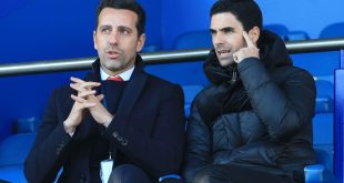 Arsenal techincal director Edu sits alongside first-team boss Mikel Arteta.