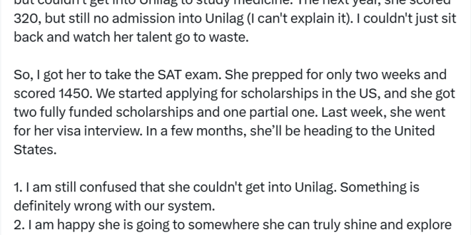 Girl gets two fully funded scholarships to U.S. university after being unable to gain admission to Unilag on two attempts