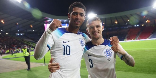 Jude Bellingham and Kieran Trippier pictured after England