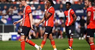 Luton Town players react to conceding a goal against Fulham on the final day of the 2023/24 Premier League season