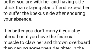 Make sure you are not cheating if you expect your wife to remain faithful - Nigerian man warns