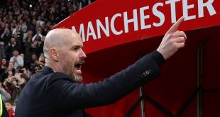 Manchester United manager Erik ten Hag celebrates after his side