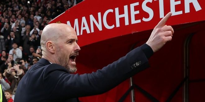 Manchester United manager Erik ten Hag celebrates after his side