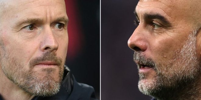 Composite image of Manchester United manager Erik ten Hag and Manchester City boss Pep Guardiola ahead of the FA Cup final in May 2024.