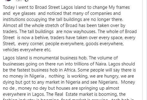 Money no de , money no dey but houses are springing up almost everywhere in Lagos. The Real  Estate market is booming, the fashion industry is booming, food market is growing- APC chieftain. Joe Igbokwe writes after visiting popular Lagos market