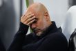 Manchester City manager Pep Guardiola looks dejected during a League Cup match in September 2023.