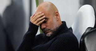Manchester City manager Pep Guardiola looks dejected during a League Cup match in September 2023.