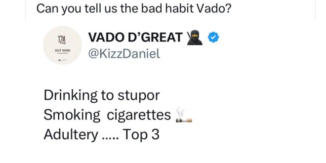 Singer KizzDaniel reveals his top three bad habits. It includes adultery