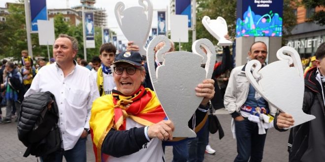 Real Madrid fans outside Wembley ahead of the Champions League final against Borussia Dortmund in June 2024.