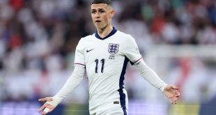 Phil Foden of England reacts during the UEFA EURO 2024 group stage match between Serbia and England at Arena AufSchalke on June 16, 2024 in Gelsenkirchen, Germany.