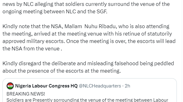 Army refutes NLC?s claims of soldiers surrounding meeting venue