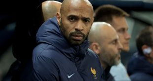 Coach of France Thierry Henry looks on during the U23 international friendly match between France U23 and USA U23 at Stade Auguste Bonal on March 25, 2024 in Sochaux Montbeliard, France. (Photo by Jean Catuffe/Getty Images)