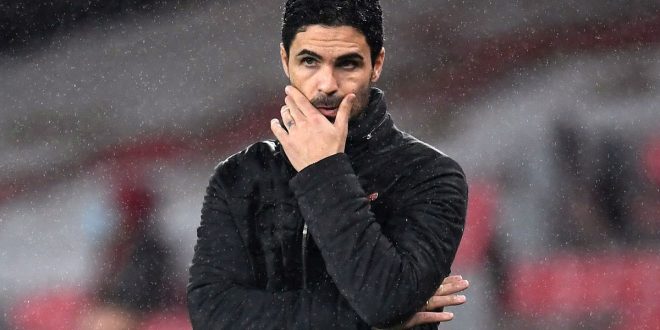 Arsenal boss Mikel Arteta watches from the touchline