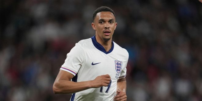 Trent Alexander-Arnold of England in action during the international friendly match against Iceland at Wembley Stadium in London, June 2024