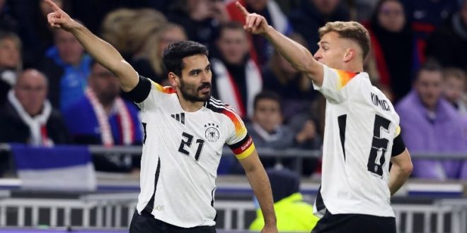 Germany pair Ilkay Gundogan and Joshua Kimmich during a friendly against France in March 2024.