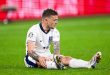 Injury to Kieran Trippier of England during the UEFA EURO 2024 group C match between Serbia and England at Veltins Arena on June 16, 2024 in Gelsenkirchen, Germany.