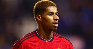 Marcus Rashford in action for Manchester United in the FA Cup against Wigan Athletic in January 2024.