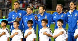 Italy players sing the national anthem ahead of their Euro 2024 warm-up game against Bosnia and Herzegovina in June 2024.
