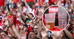 Detailed view of beer cups during the UEFA EURO 2024 group stage match between Hungary and Switzerland at Cologne Stadium on June 15, 2024 in Cologne, Germany