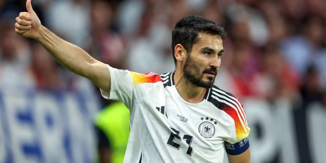 Germany captain Ilkay Gundogan raises his thumb during his side