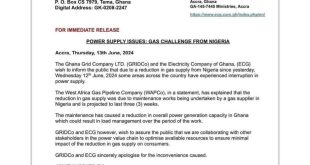 Ghana announces power outage for 3 weeks due to reduction in gas supply from Nigeria