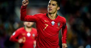 Cristiano Ronaldo celebrates after scoring for Portugal against Lithuania in November 2019.