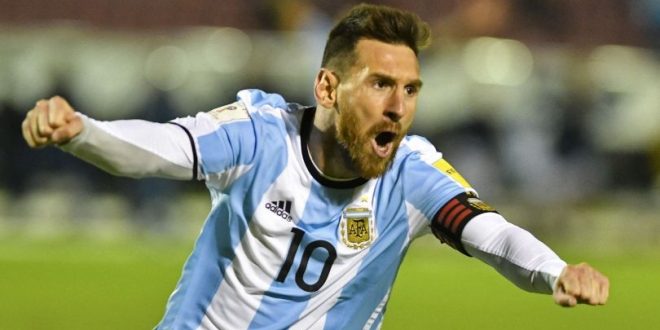 Lionel Messi celebrates after scoring for Argentina against Ecuador in a World Cup qualifier in October 2017.