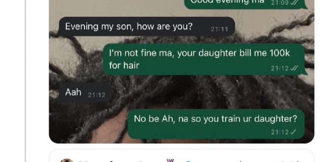 Man queries his mother-in-law after his wife asked him for N100k to make her hair