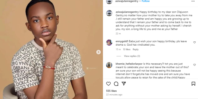 ?No matter how your mother tries to take you away from me ,I still remain your father?- Mercy Aigbe?s ex-husband, Lanre Gentry writes as he wishes their son, Juwon, a happy birthday