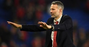 Ryan Giggs shows his appreciation to Wales fans after a Euro 2020 quaifiier against Hungary in November 2019.