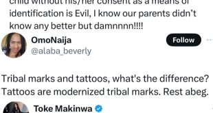 Toke Makinwa replies X user who knocked her over her stance on tribal marks