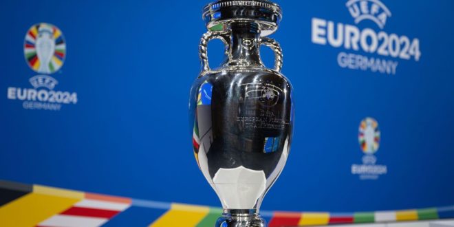 A detailed view of the UEFA EURO trophy ahead of the UEFA EURO 2024 Play-offs Draw at the UEFA Headquarters, The House of the European Football, on November 23,2023, in Nyon, Switzerland. (Photo by Kristian Skeie - UEFA/UEFA via Getty Images)