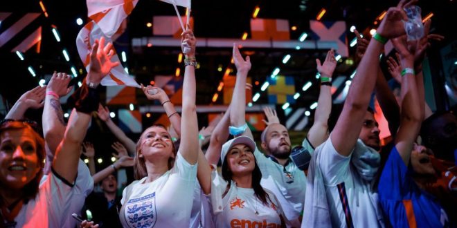 Where to watch Euro 2024 in London: England supporters celebrate victory at the final whistle of the UEFA EURO 2020 semi-final football match between England and Denmark, at Boxpark Croydon in south London on July 7, 2021